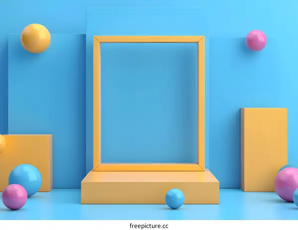 Abstract 3D Geometric Shapes Yellow And Blue Color Background