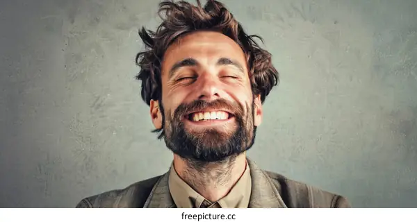 Portrait of a happy young man with beard and messy hair