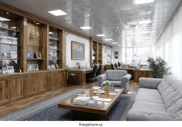 Luxurious Office Interior Design with Wooden Furniture