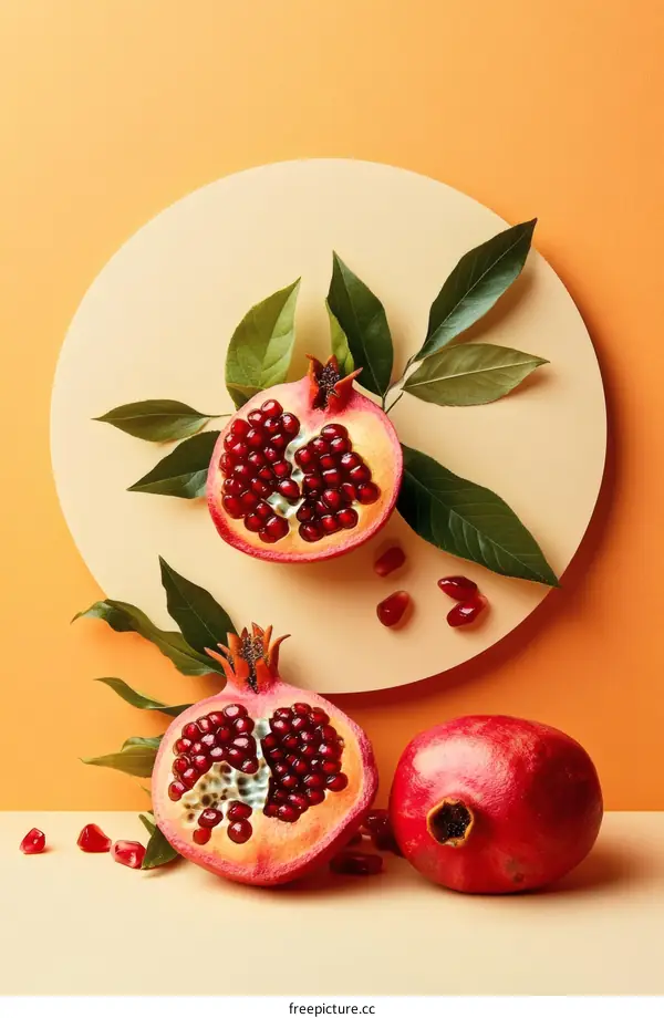 Pomegranate Still Life Composition with Geometric Background