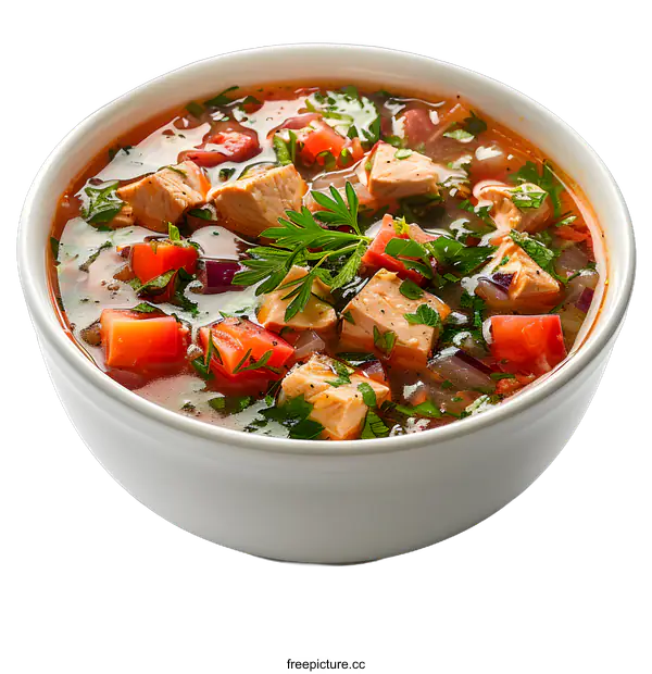 [Transparent Background PNG]A bowl of fish soup with vegetables