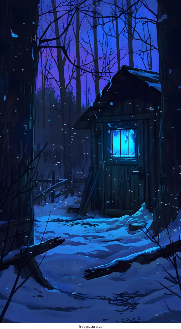 Winter Cabin in the Woods at Night