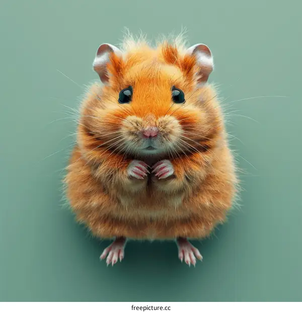 Cute Brown Hamster Sitting on Green Background