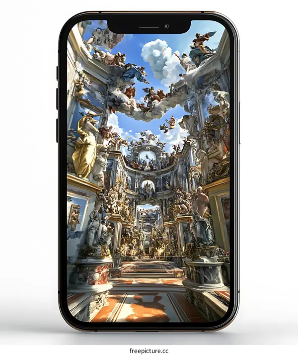 iPhone 14 Pro Max Displaying a Detailed Painting of a Church Interior