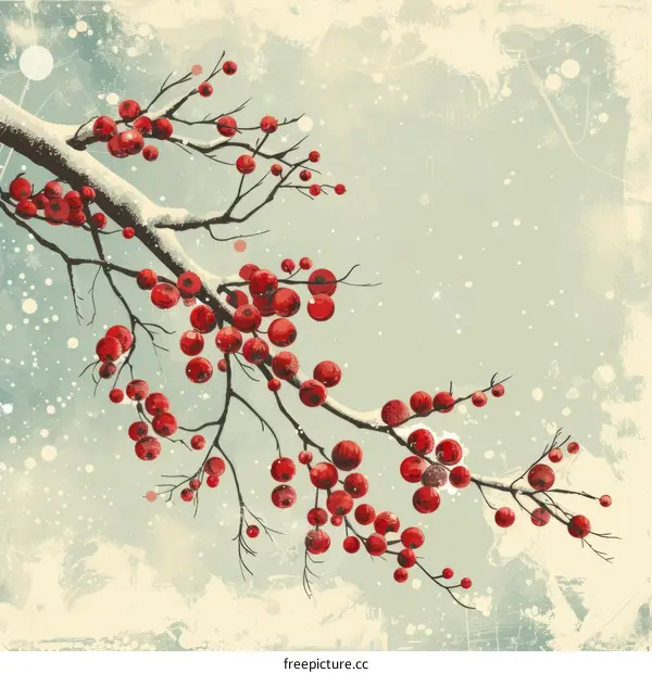 Vintage winter background with rowan branch