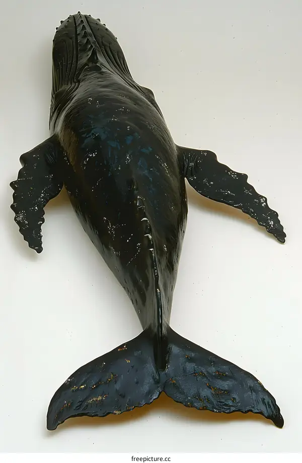 A black and white image of a whale from the back