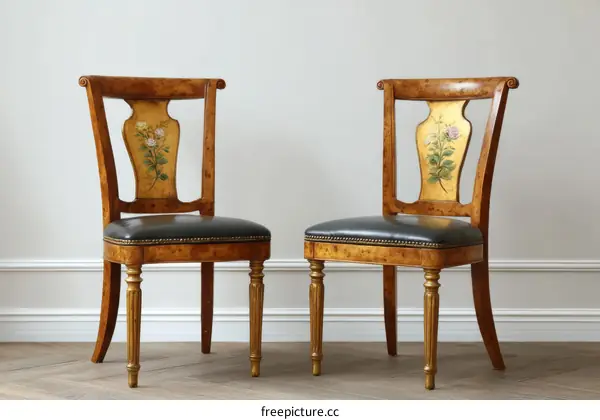 Pair of Antique  Floral Decorated Dining Chairs