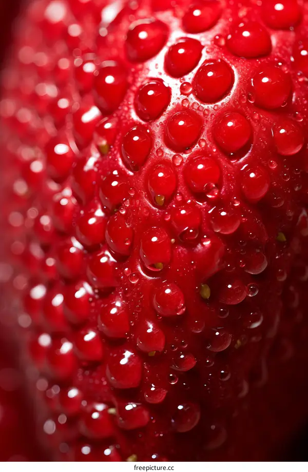 Close-up of a red strawberry with water drops