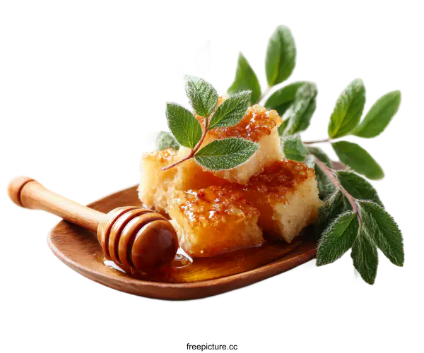 [Transparent Background PNG]Honeycomb Honey Treats with Fresh Herbs