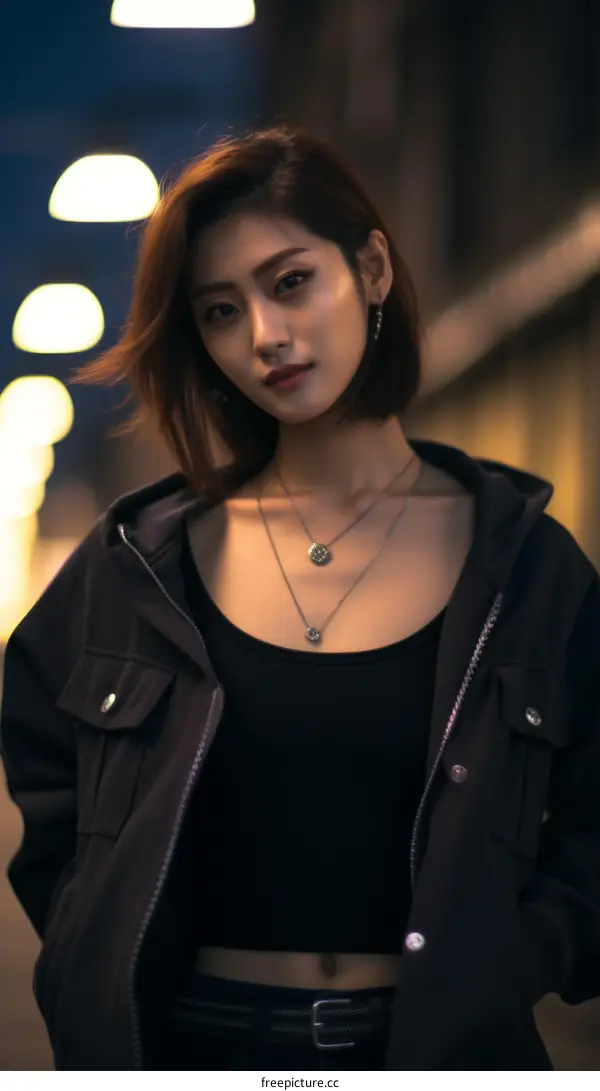 Portrait of a young Asian woman in a black jacket
