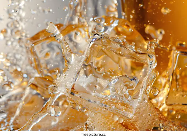 Closeup of Ice Cubes in a Glass of Orange Soda