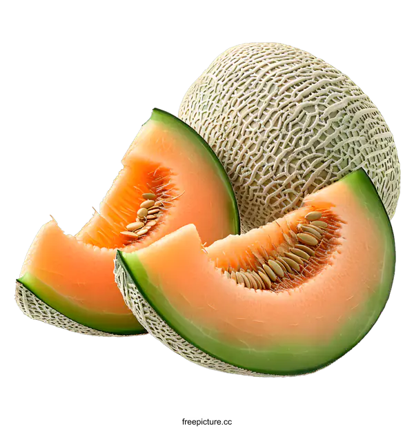 [Transparent Background PNG]Sliced Cantaloupe Melon on White