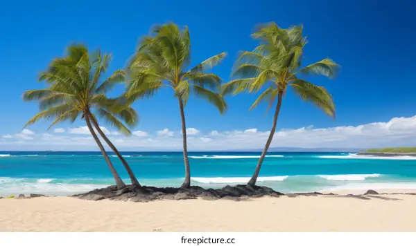 Three Palm Trees on a Tropical Beach in Hawaii