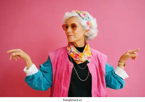 Stylish Senior Woman in Trendy Outfit