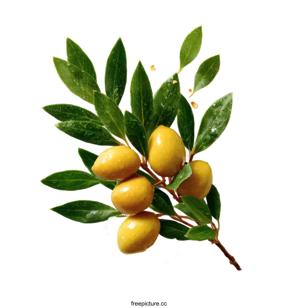 [Transparent Background PNG]Fresh Yellow Olives with Leaves on White Background