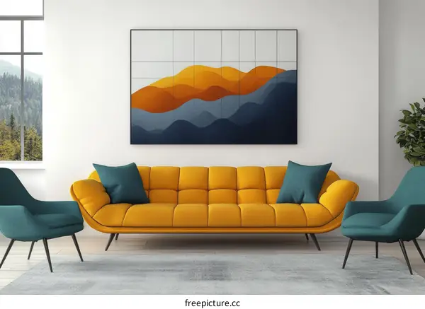 Modern Living Room Interior Design with Abstract Artwork