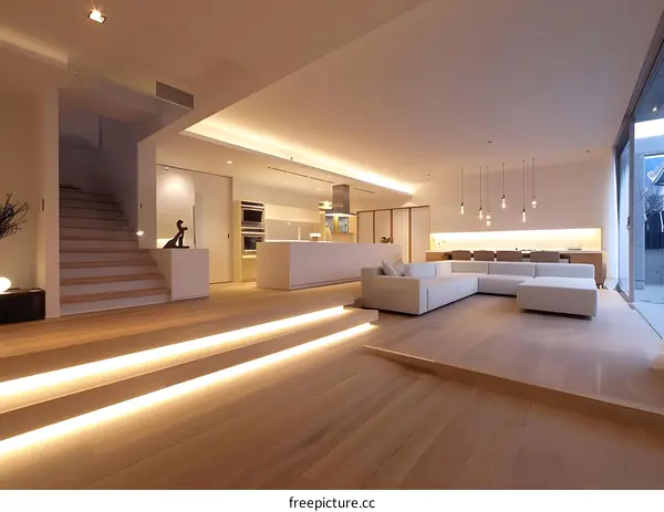 Modern Minimalist Interior Design with Wooden Floor and White Sofa
