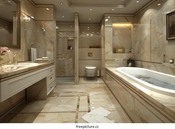 Luxury Beige Marble Bathroom Design Illustration