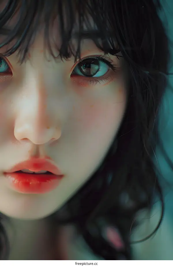 Close up Portrait of a Woman with Brown Eyes and Red Lips