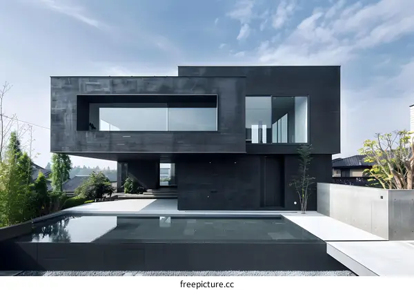 Modern Black House with Pool and Minimalist Design