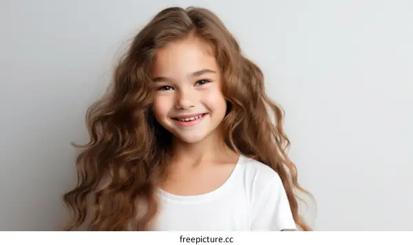 Portrait of a smiling young girl with long brown hair