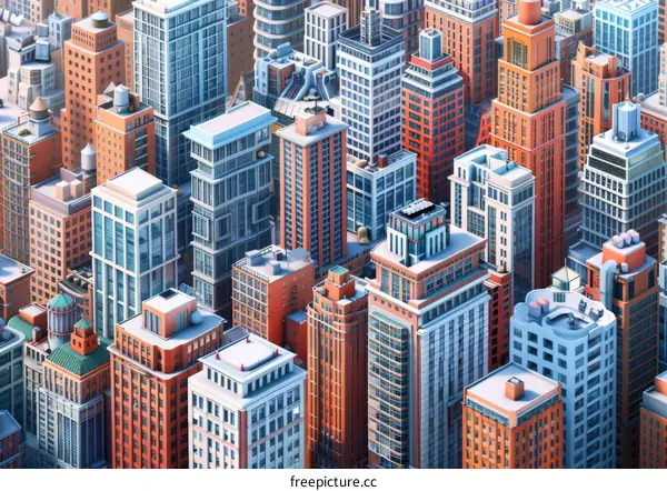 Digital Illustration of a Cityscape with Modern Skyscrapers