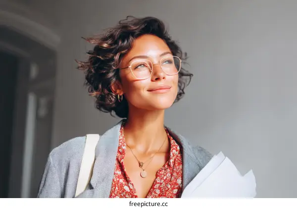 Thoughtful Woman with Documents