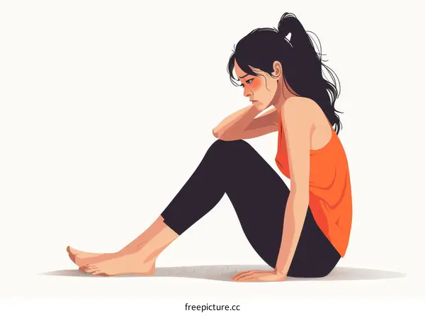 Illustration of a sad woman sitting on the floor
