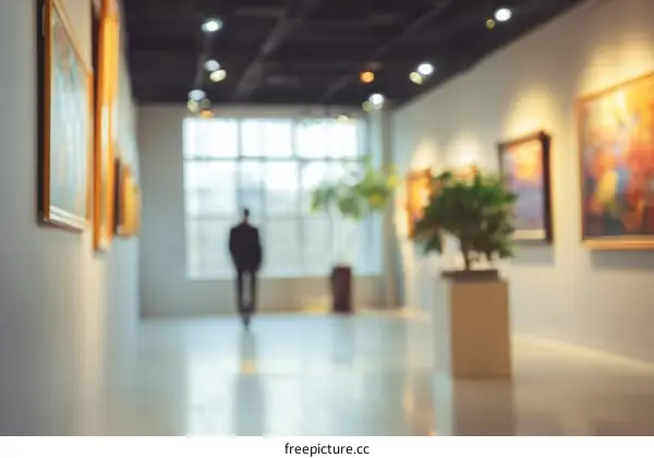 Art Gallery Interior with a Single Person