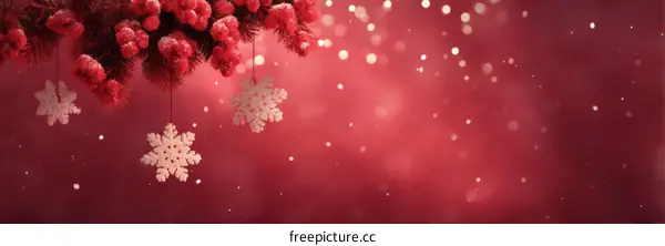 Christmas Decoration Snowflakes on Red Background
