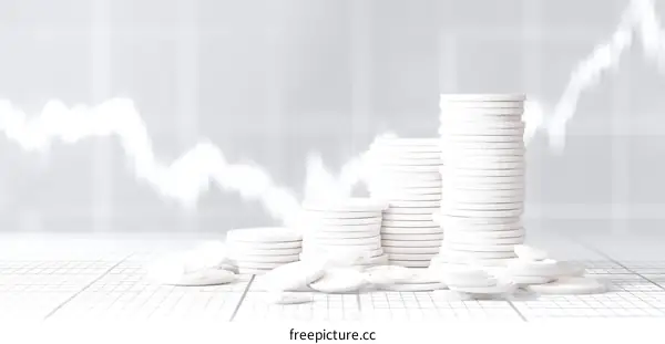Stacked White Coins on a Graph Background