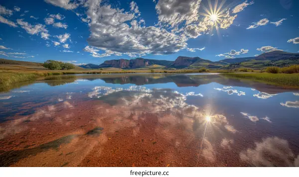 Sunlight Reflecting on a Mountain Lake