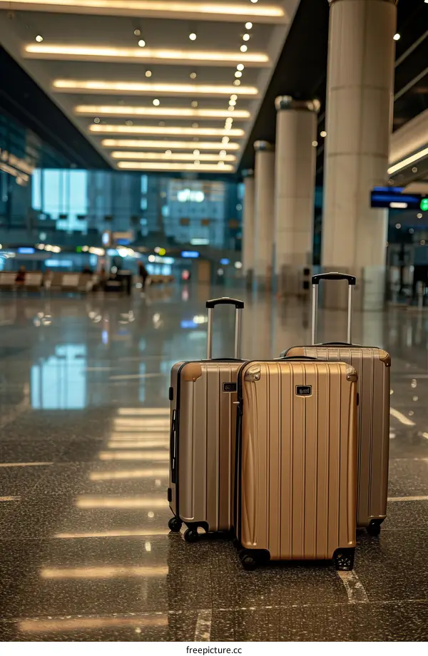 Three Suitcases in an Airport Terminal
