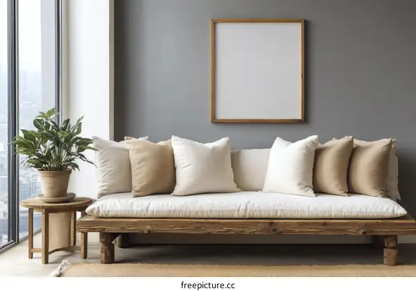 Modern Minimalist Living Room with Wooden Daybed