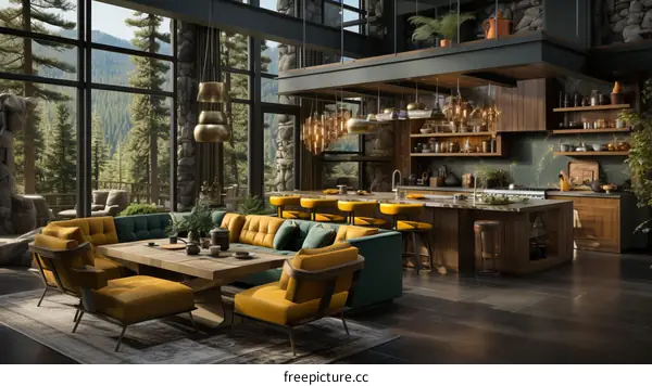 Modern House Interior Design with Forest Views