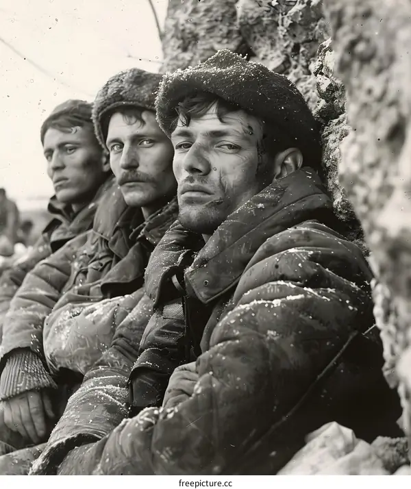 Three soldiers in the snow