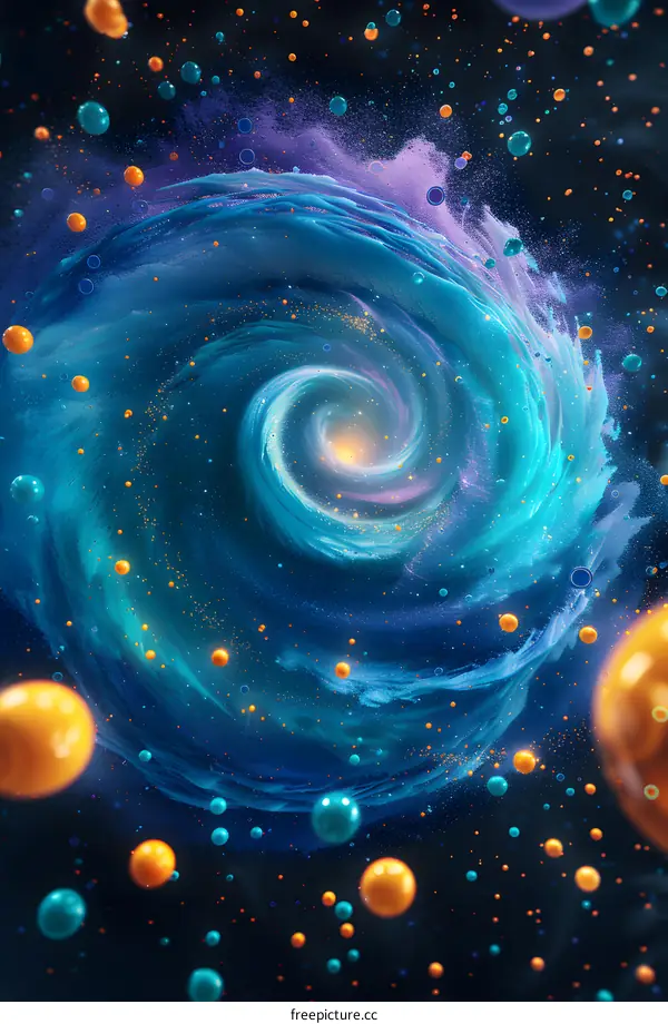 Blue and orange abstract spiral galaxy