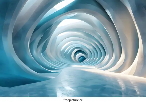 Blue and white abstract tunnel