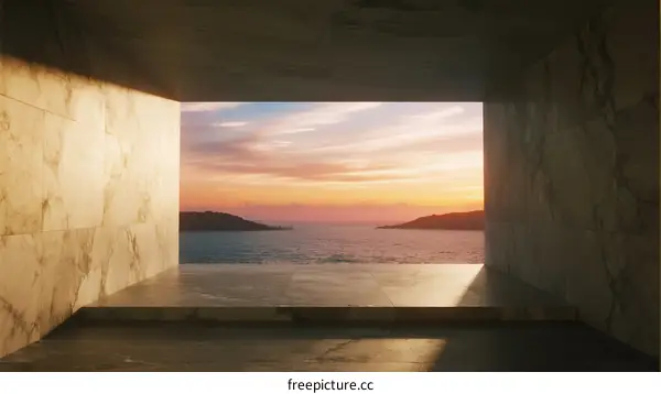 Marble Room with Stunning Sunset Over the Ocean View