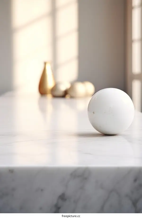 White and gold spheres on marble table