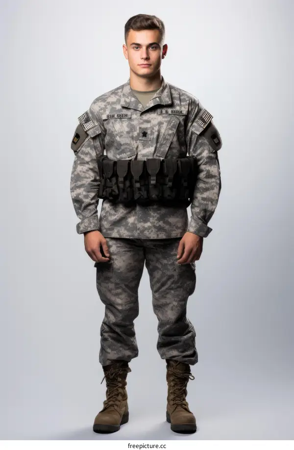 Studio portrait of a young male soldier