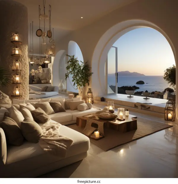 Modern coastal living room with amazing sea view