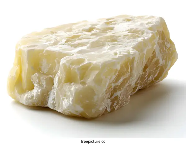 A large piece of rough marble sits on a white surface