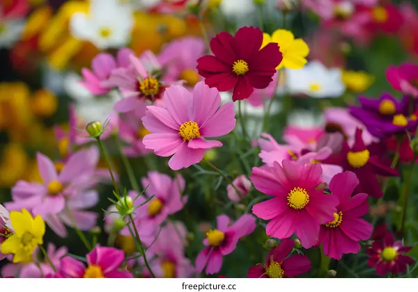 Colorful Cosmos Flowers Blooming in a Garden