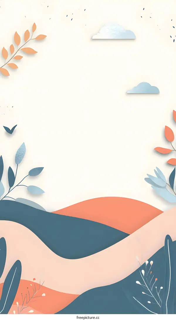 Abstract Landscape with Blue and Orange Leaves