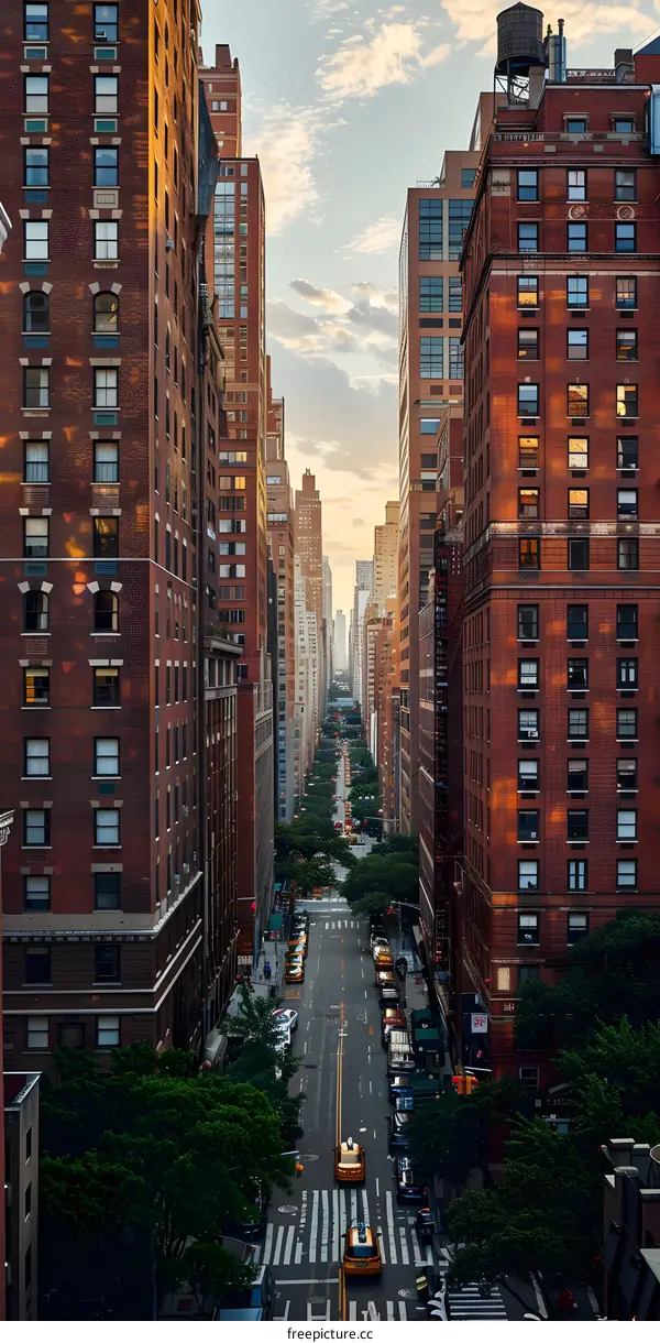 Aerial View of New York City Street With Cars and Buildings