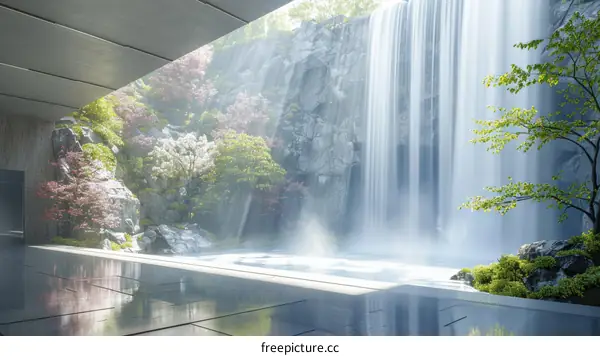 Modern Architecture with Artificial Waterfall