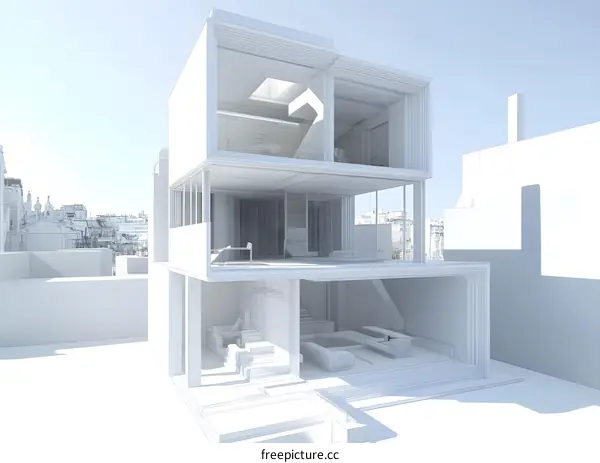 Modern House Wireframe Design Concept 3D Illustration