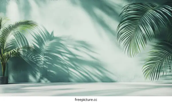 Minimalist Interior Scene with Tropical Plants and Sunlight
