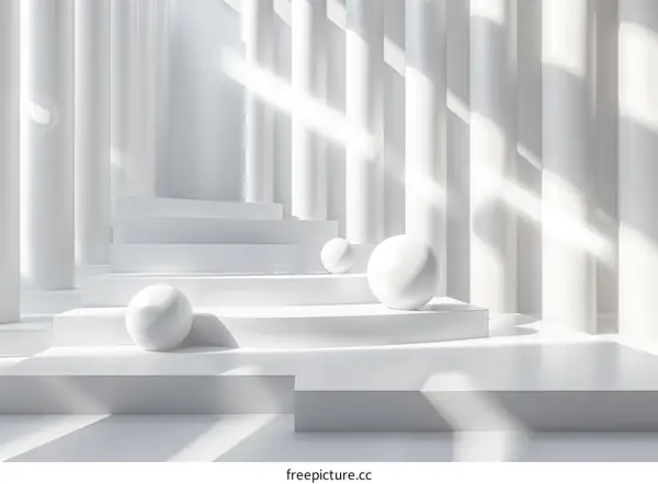White Minimalist Room with Geometric Spheres 3D Render
